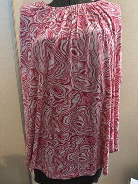 PEVRL Women's 3XL Short Sleeve Pink/White Abstract Swirl Blouse